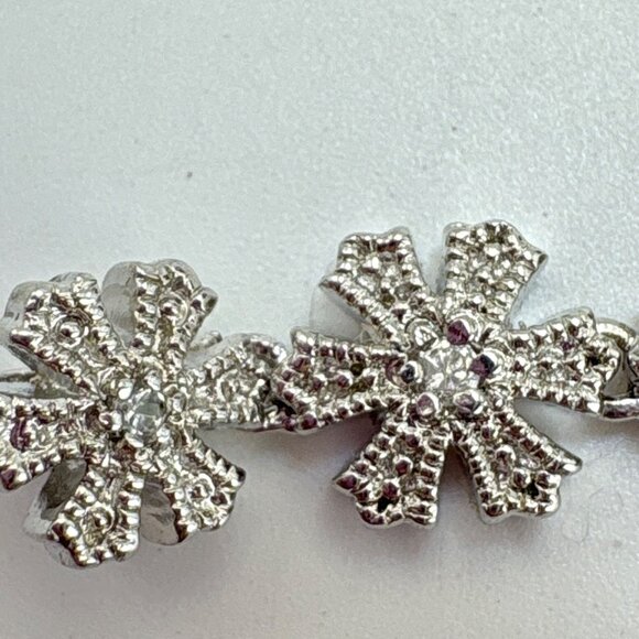 Sterling Silver 925 Snowflake Flower CZ Line Pendant Small Pendant Bail 1.5" L - Picture 6 of 12
